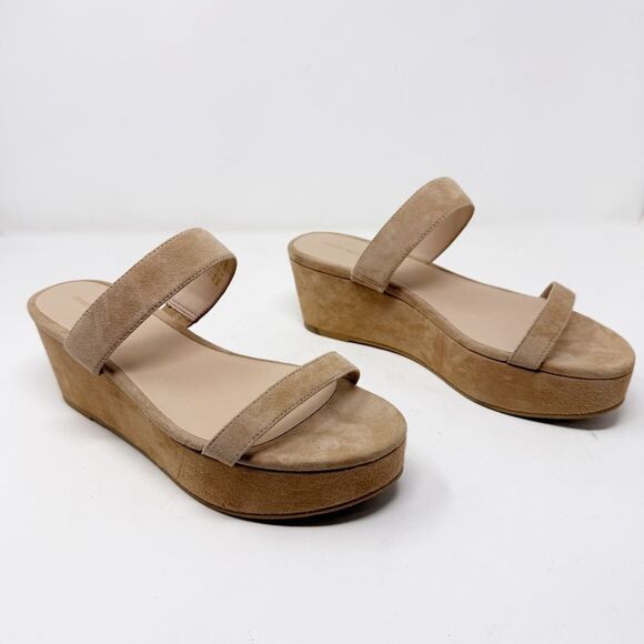 Stuart Weitzman Tan Beige Suede Wedge Sandals Size 11 Platform - Picture 1 of 9